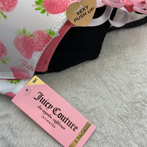 Juicy Couture Sexy Push Up Bra Size 36C/38C 3pack Set Strawberry Pink Black NWT - Picture 9 of 11
